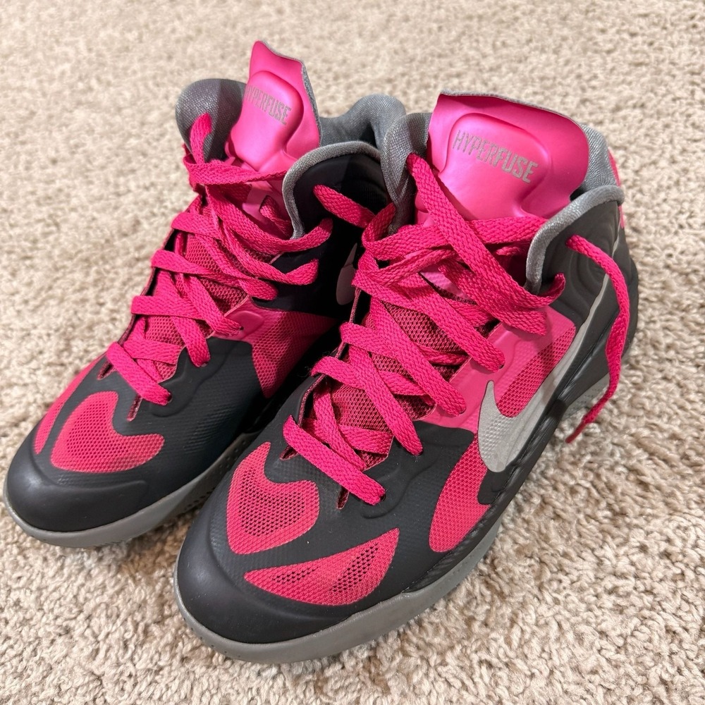 Nike Hyperfuse Basketball Shoes Pink Black Gray Youth Size 4Y EUC